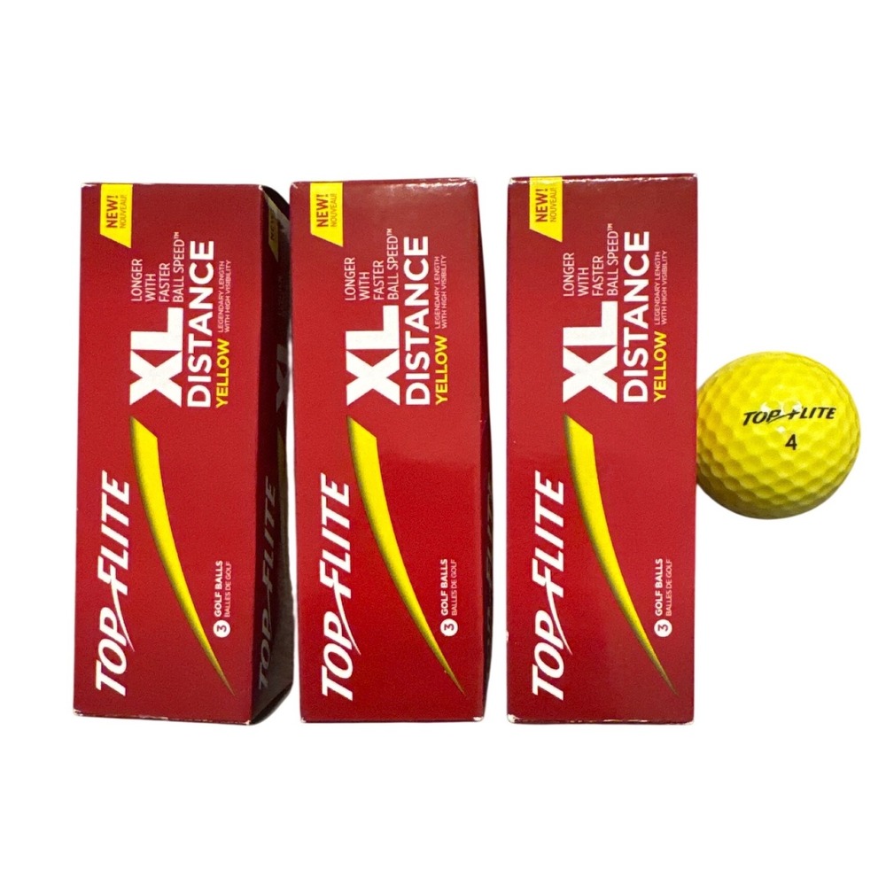 Top Flite XL Distance Yellow Golf Balls 3 sleeves 9 Balls New High Visibility